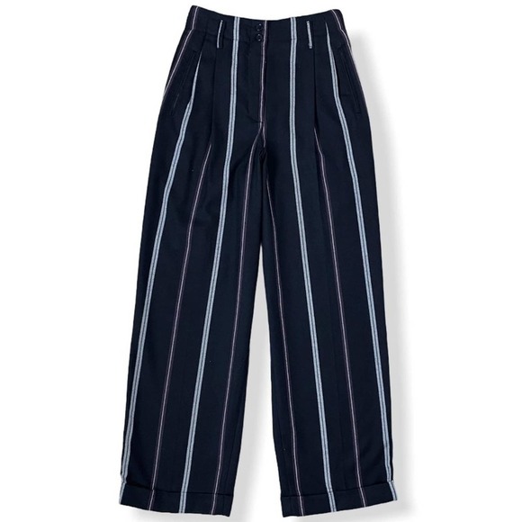 The Limited Womens Striped Trousers size 4 Black White Purple High Rise Wide Leg - Picture 1 of 7